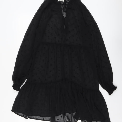 Stradivarius Womens Black Polka Dot Polyester Trapeze & Swing Size S V-Neck Tie
