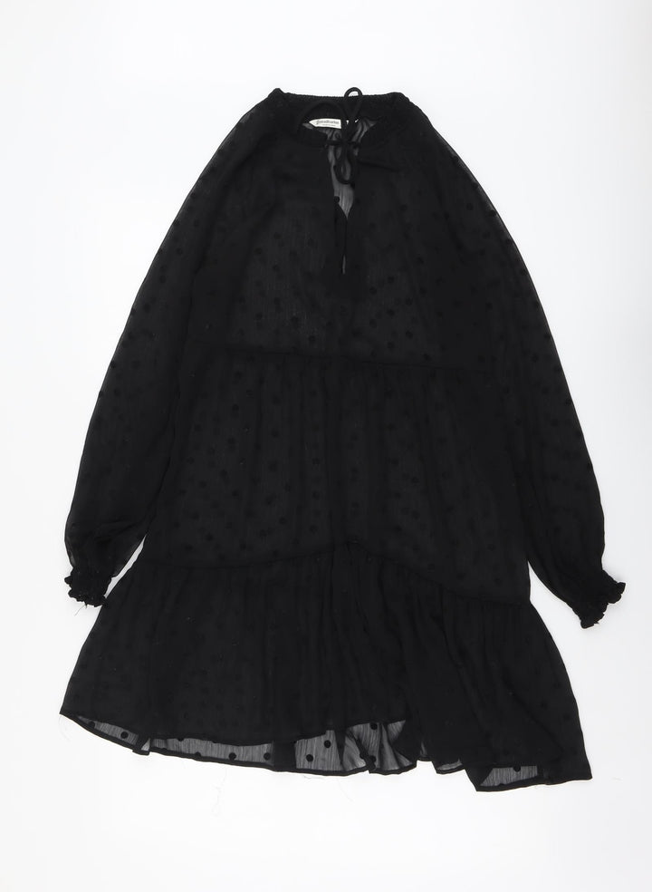 Stradivarius Womens Black Polka Dot Polyester Trapeze & Swing Size S V-Neck Tie
