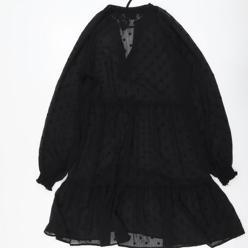 Stradivarius Womens Black Polka Dot Polyester Trapeze & Swing Size S V-Neck Tie