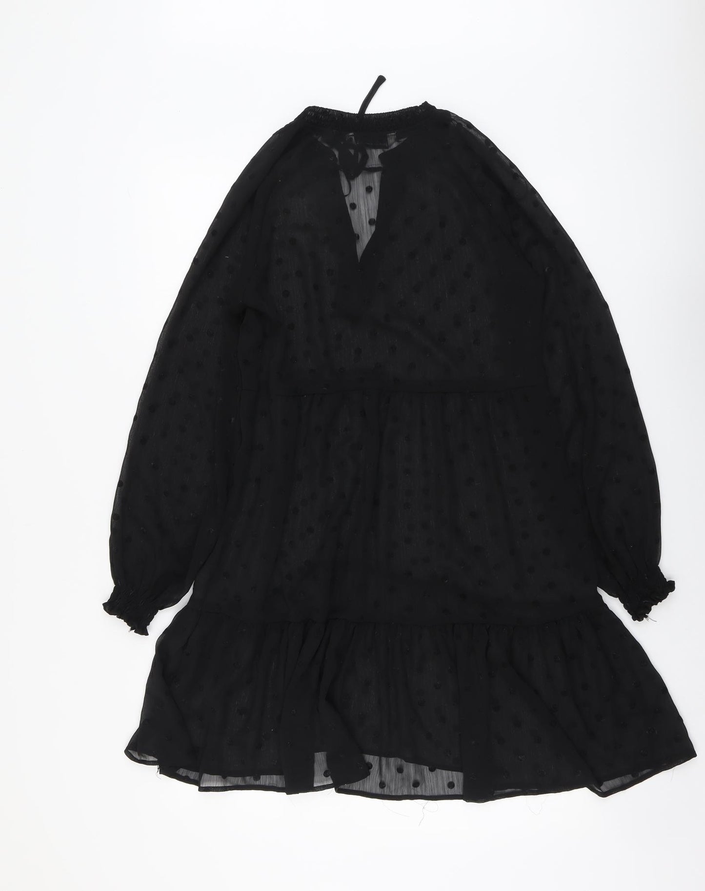 Stradivarius Womens Black Polka Dot Polyester Trapeze & Swing Size S V-Neck Tie