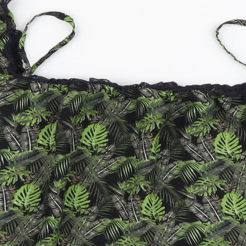Blue Inc Womens Green Geometric Polyester Cropped Blouse Size 10 Square Neck - Leaf Print Cold Shoulder