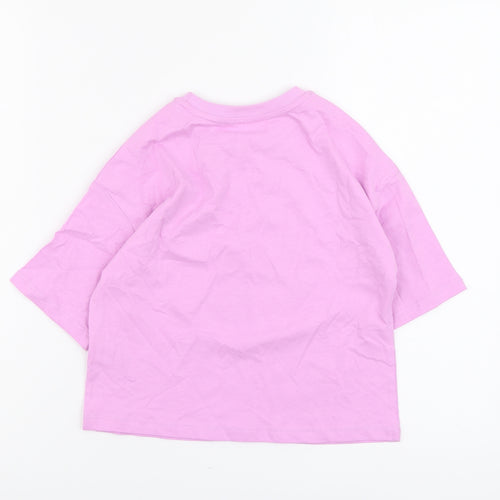 Marks and Spencer Girls Purple Cotton Basic T-Shirt Size 7-8 Years Round Neck Pullover - Good Vibes