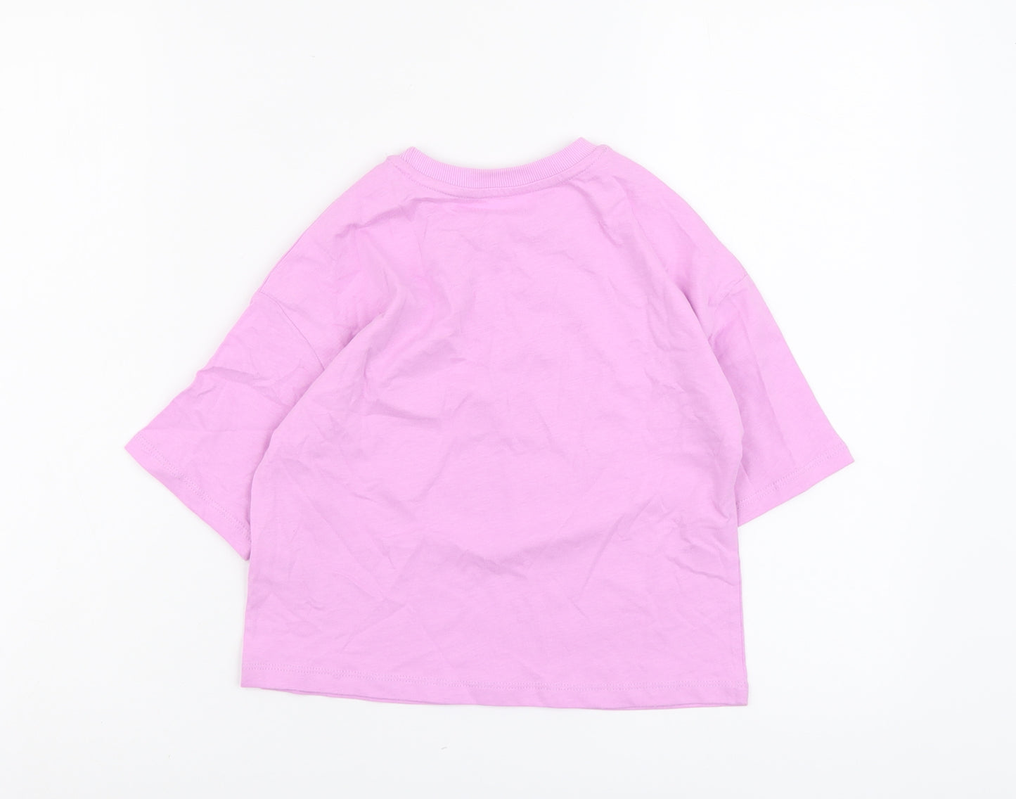 Marks and Spencer Girls Purple Cotton Basic T-Shirt Size 7-8 Years Round Neck Pullover - Good Vibes