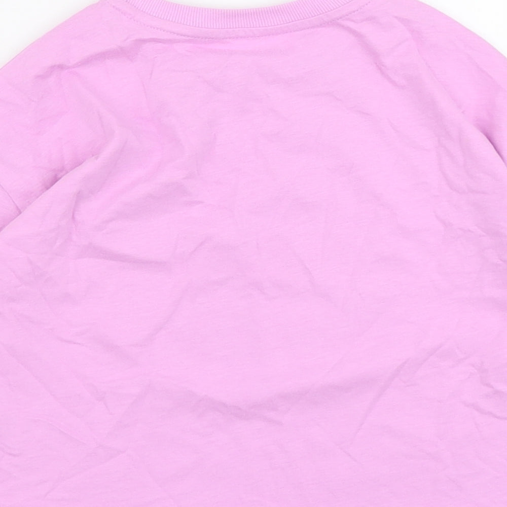 Marks and Spencer Girls Purple Cotton Basic T-Shirt Size 7-8 Years Round Neck Pullover - Good Vibes
