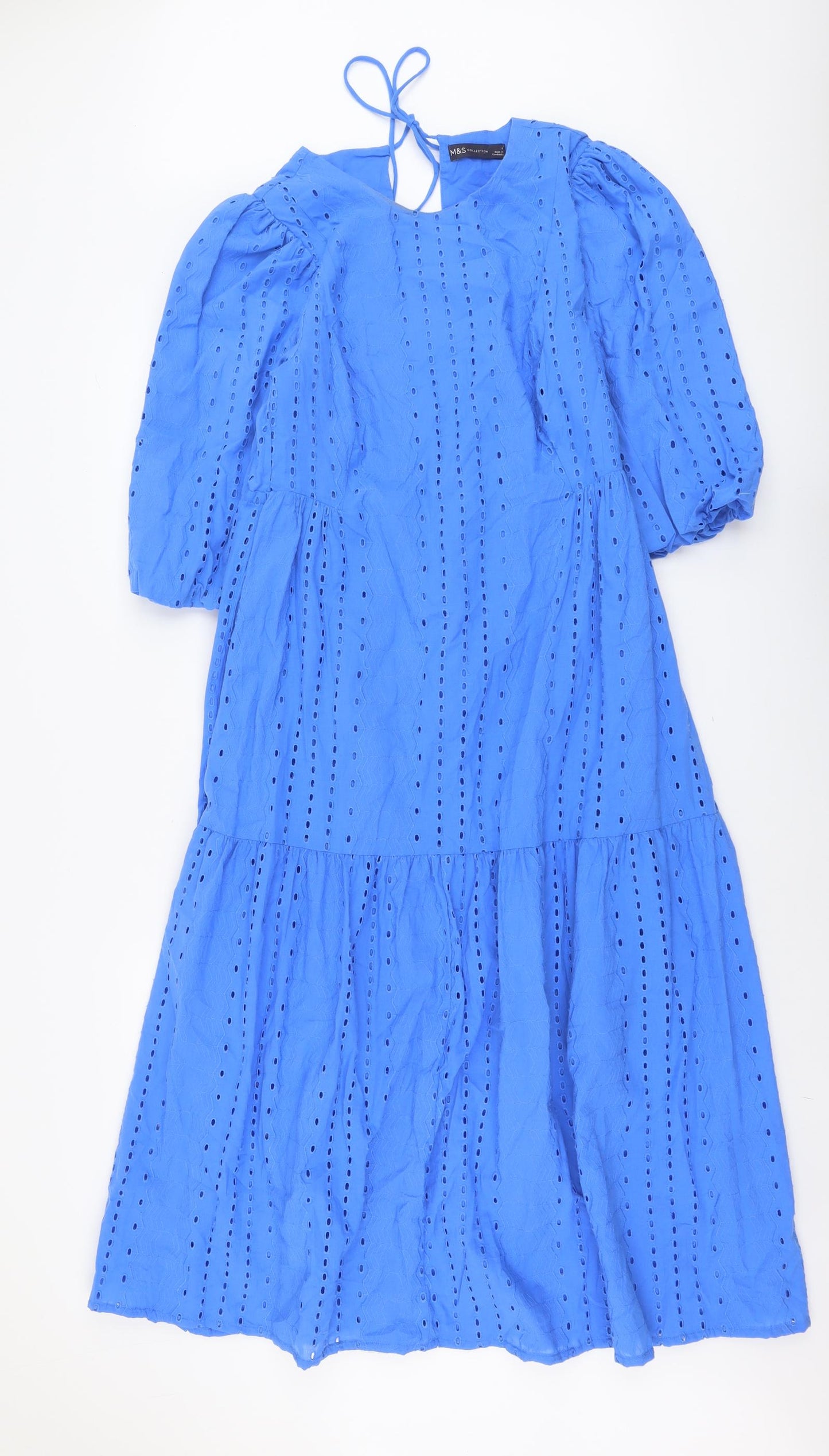 Marks and Spencer Womens Blue Geometric Cotton Trapeze & Swing Size 8 Round Neck Tie