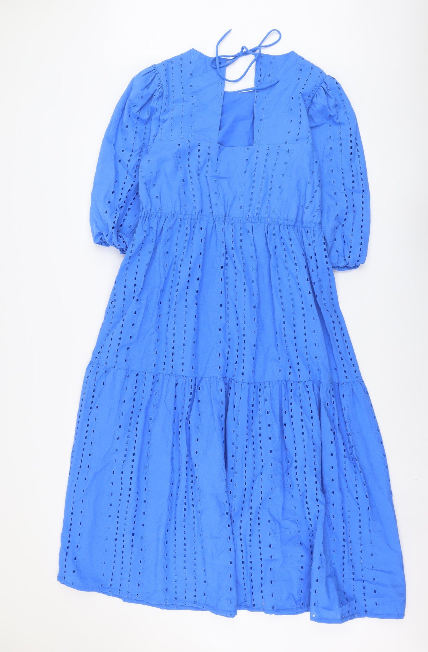 Marks and Spencer Womens Blue Geometric Cotton Trapeze & Swing Size 8 Round Neck Tie