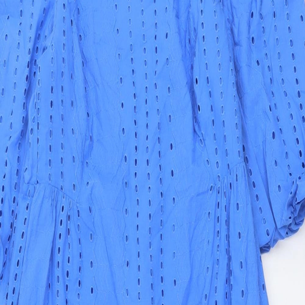 Marks and Spencer Womens Blue Geometric Cotton Trapeze & Swing Size 8 Round Neck Tie