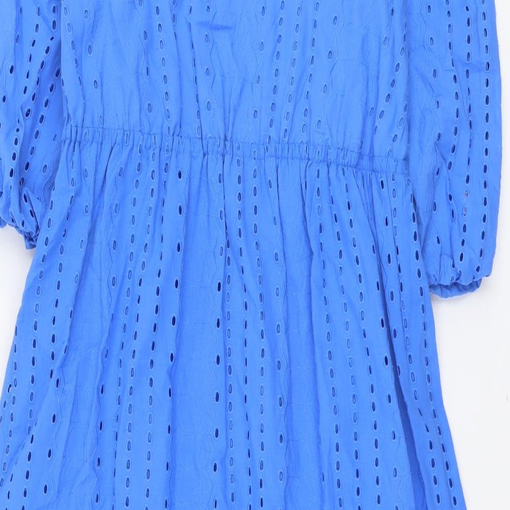 Marks and Spencer Womens Blue Geometric Cotton Trapeze & Swing Size 8 Round Neck Tie