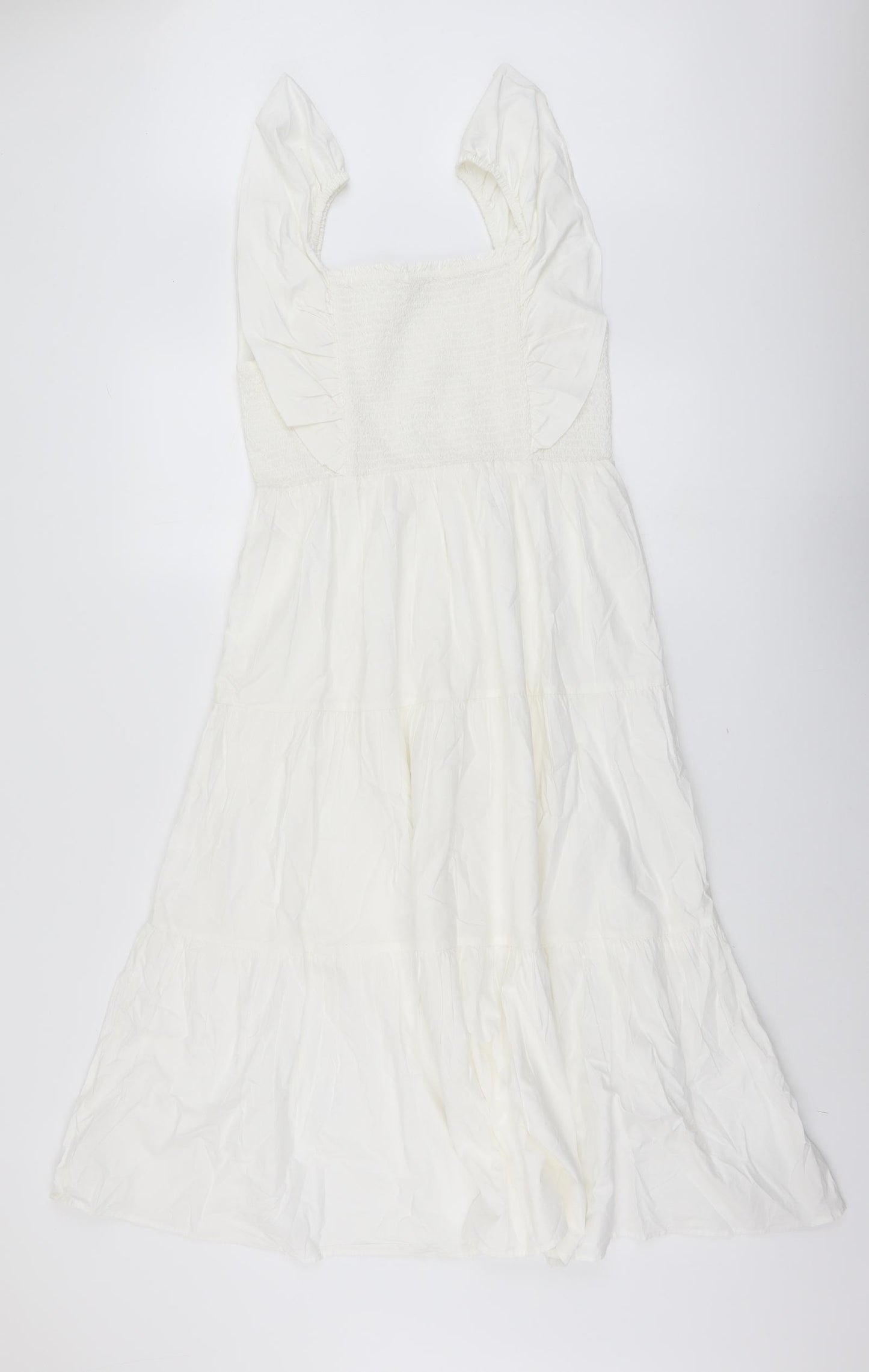 Marks and Spencer Girls Ivory Cotton A-Line Size 12-13 Years Square Neck Pullover - Shirred Top