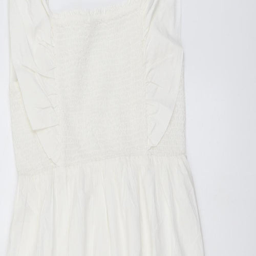 Marks and Spencer Girls Ivory Cotton A-Line Size 12-13 Years Square Neck Pullover - Shirred Top