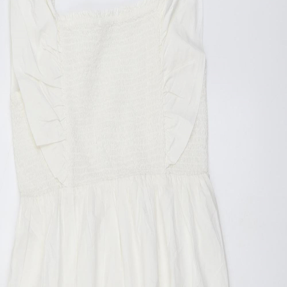 Marks and Spencer Girls Ivory Cotton A-Line Size 12-13 Years Square Neck Pullover - Shirred Top