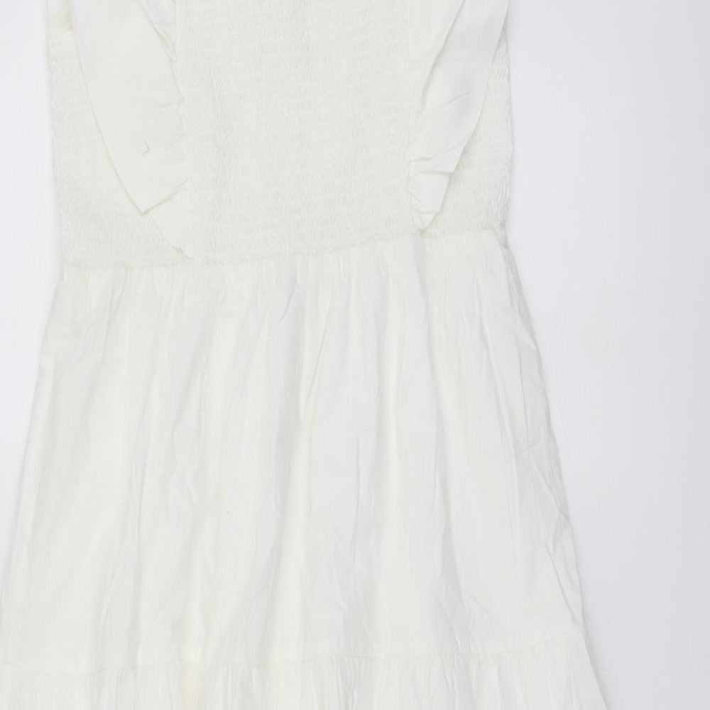 Marks and Spencer Girls Ivory Cotton A-Line Size 12-13 Years Square Neck Pullover - Shirred Top