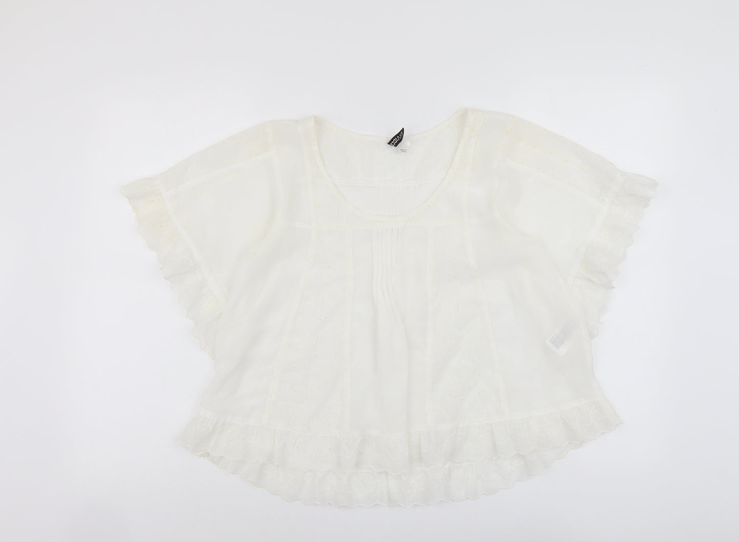 H&M Womens Ivory Polyester Cropped Blouse Size 10 Scoop Neck