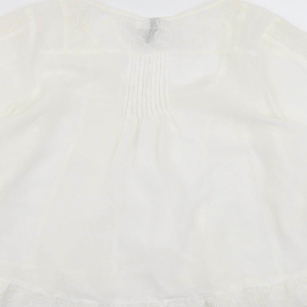 H&M Womens Ivory Polyester Cropped Blouse Size 10 Scoop Neck