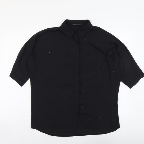 Select Womens Black Polyester Basic Button-Up Size 12 Collared