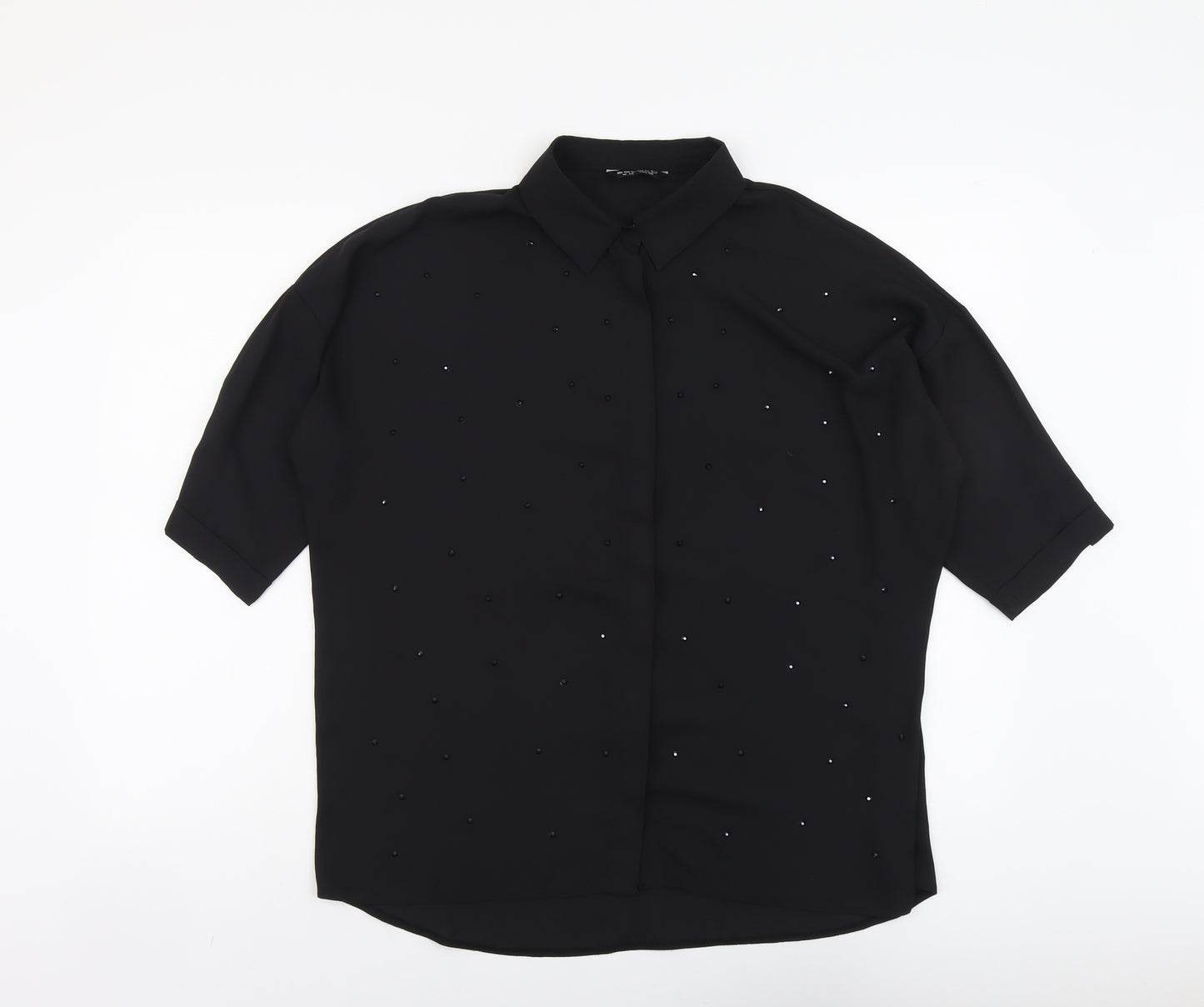 Select Womens Black Polyester Basic Button-Up Size 12 Collared