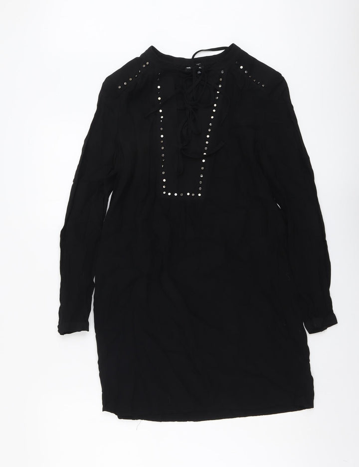 Warehouse Womens Black Polyester A-Line Size 10 Round Neck Tie