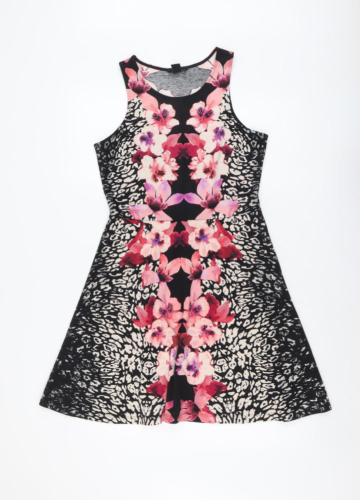 H&M Womens Black Floral Polyester Fit & Flare Size M Round Neck Pullover