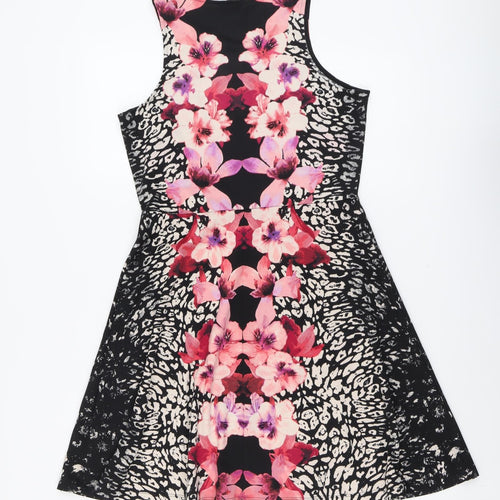 H&M Womens Black Floral Polyester Fit & Flare Size M Round Neck Pullover