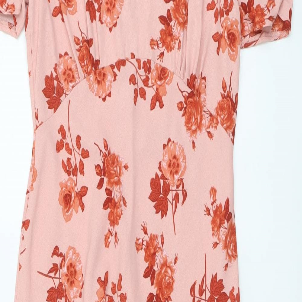 Primark Womens Pink Floral Polyester Trapeze & Swing Size 10 Round Neck Zip