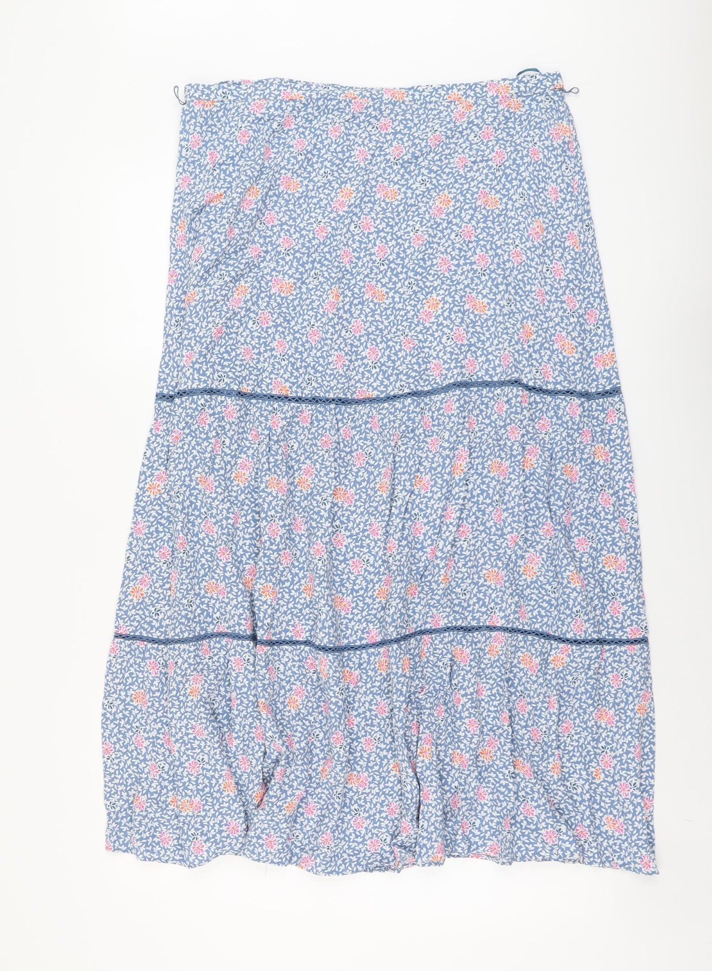 Marks and Spencer Womens Blue Floral Viscose Peasant Skirt Size 16 Zip