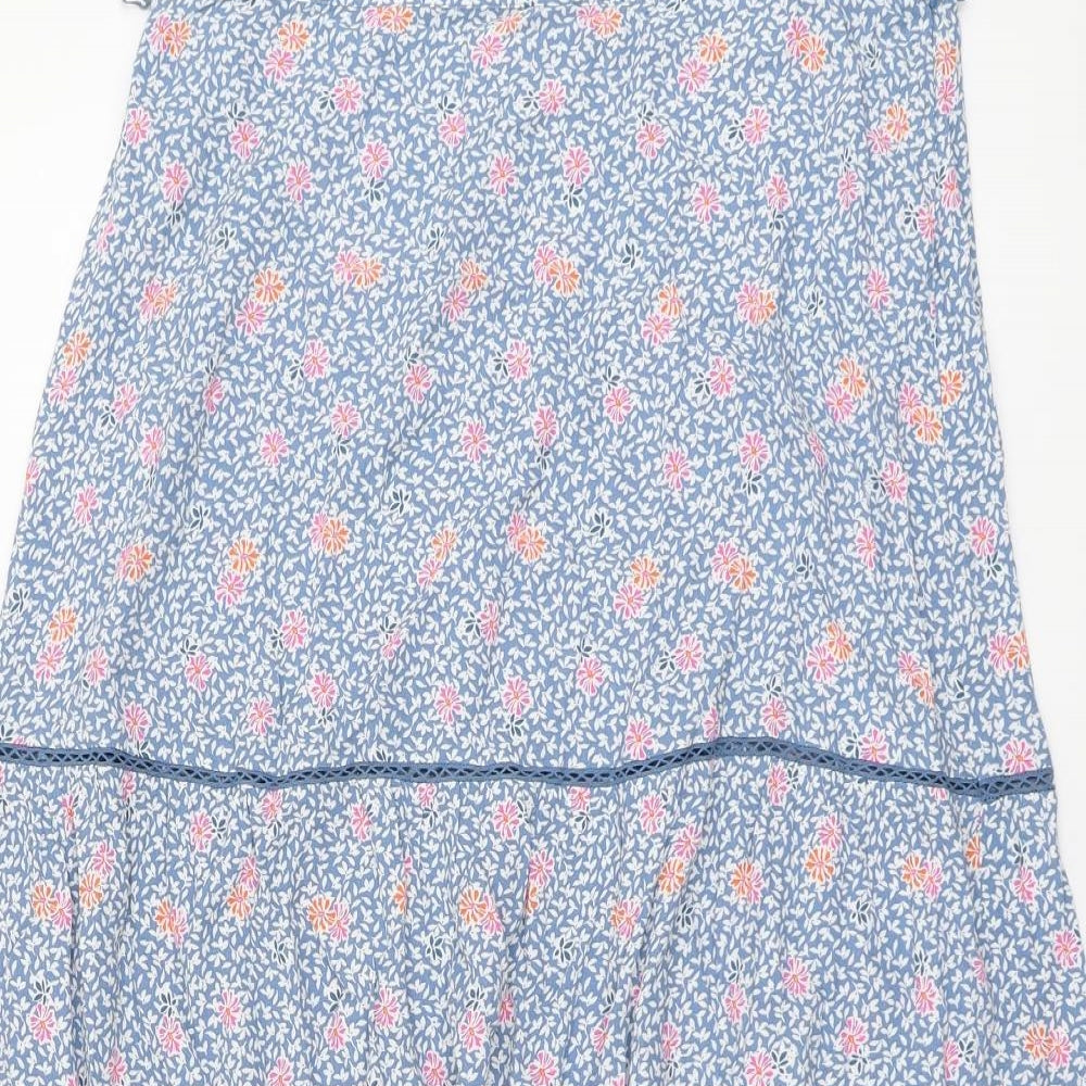 Marks and Spencer Womens Blue Floral Viscose Peasant Skirt Size 16 Zip