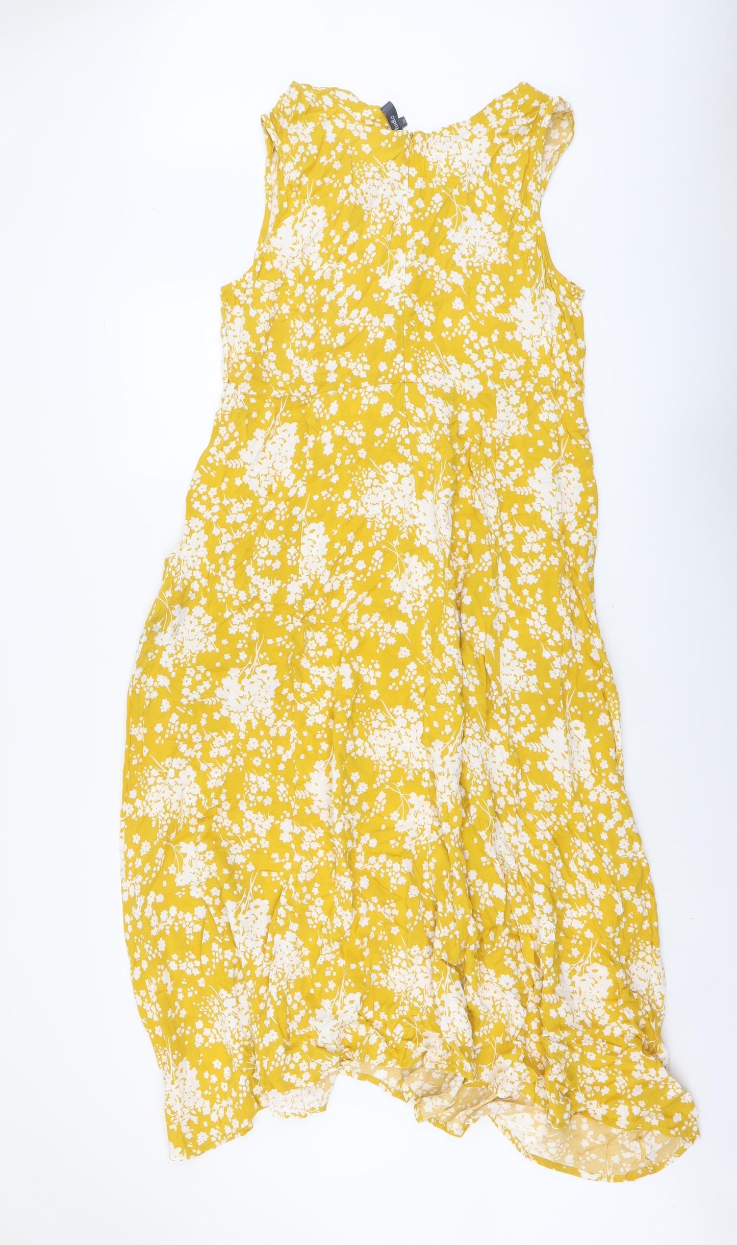 Studio Womens Yellow Floral Viscose Trapeze & Swing Size 14 Round Neck Zip