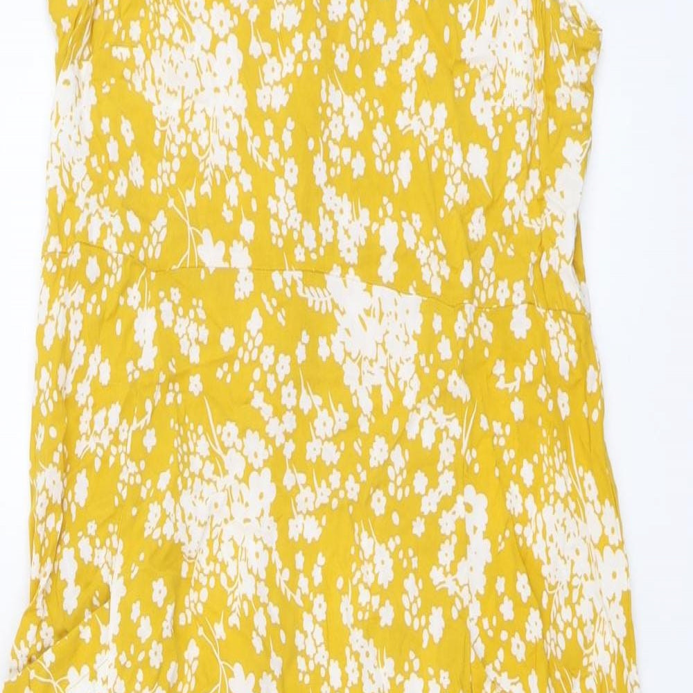 Studio Womens Yellow Floral Viscose Trapeze & Swing Size 14 Round Neck Zip