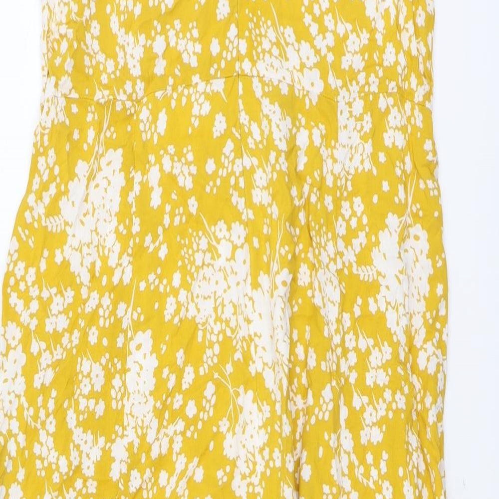 Studio Womens Yellow Floral Viscose Trapeze & Swing Size 14 Round Neck Zip