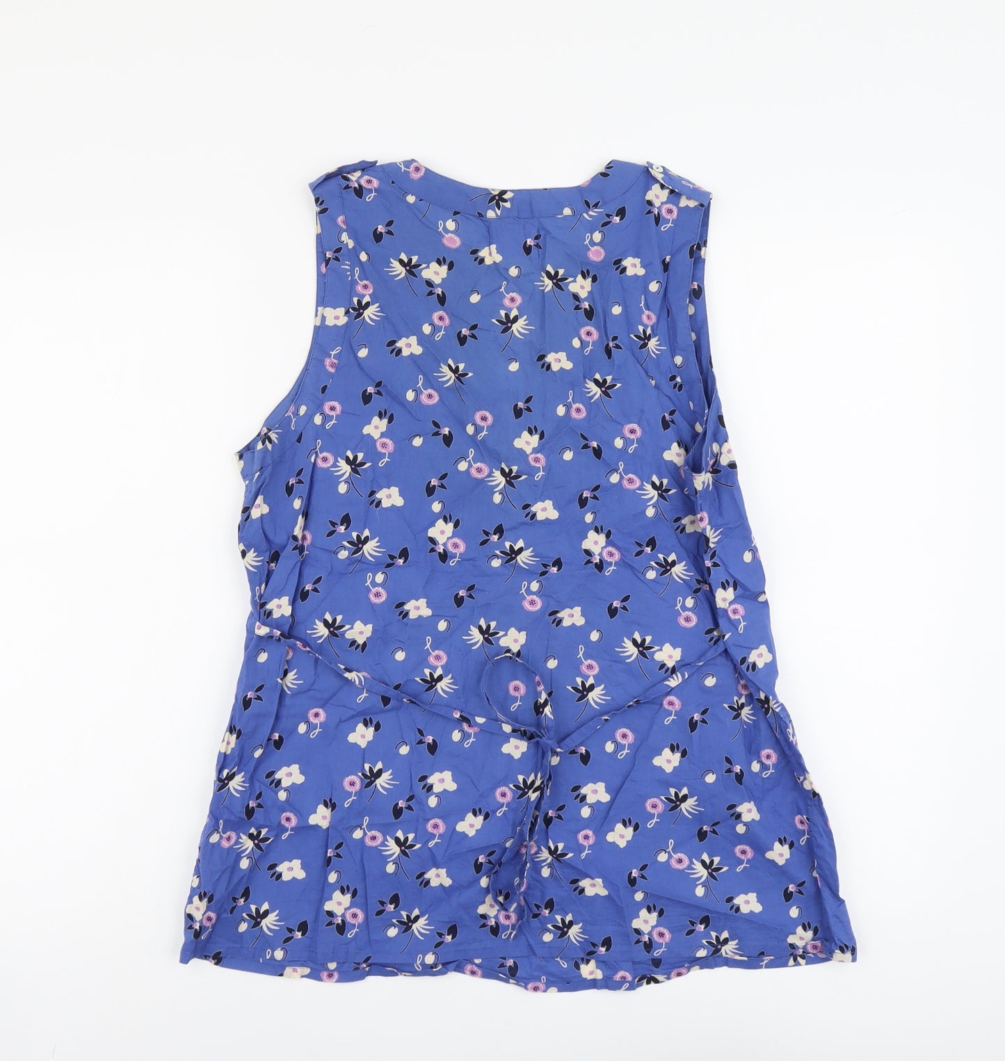 BHS Womens Blue Floral Cotton Basic Tank Size 12 V-Neck