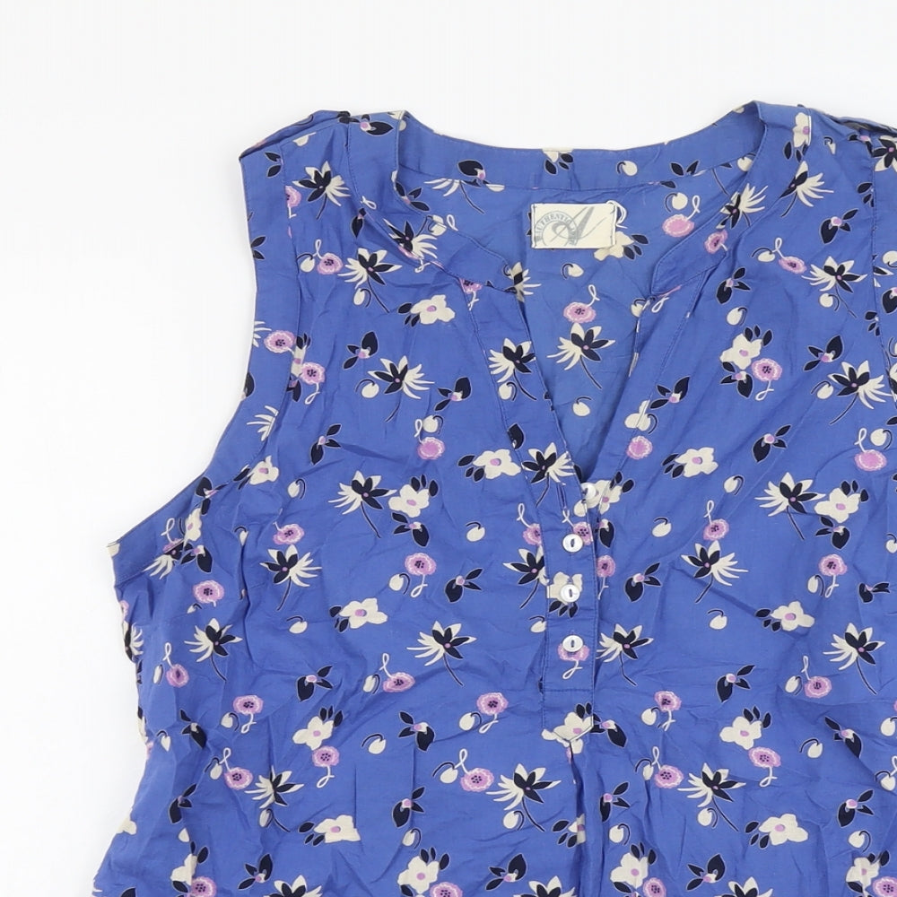 BHS Womens Blue Floral Cotton Basic Tank Size 12 V-Neck
