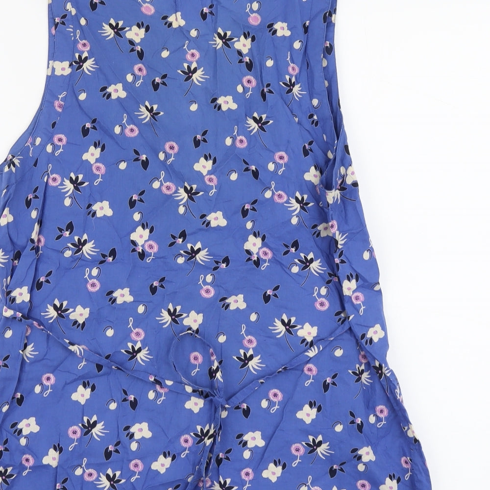 BHS Womens Blue Floral Cotton Basic Tank Size 12 V-Neck