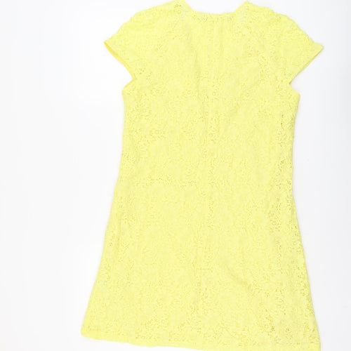 Zara Womens Yellow Geometric Polyamide A-Line Size M V-Neck Pullover