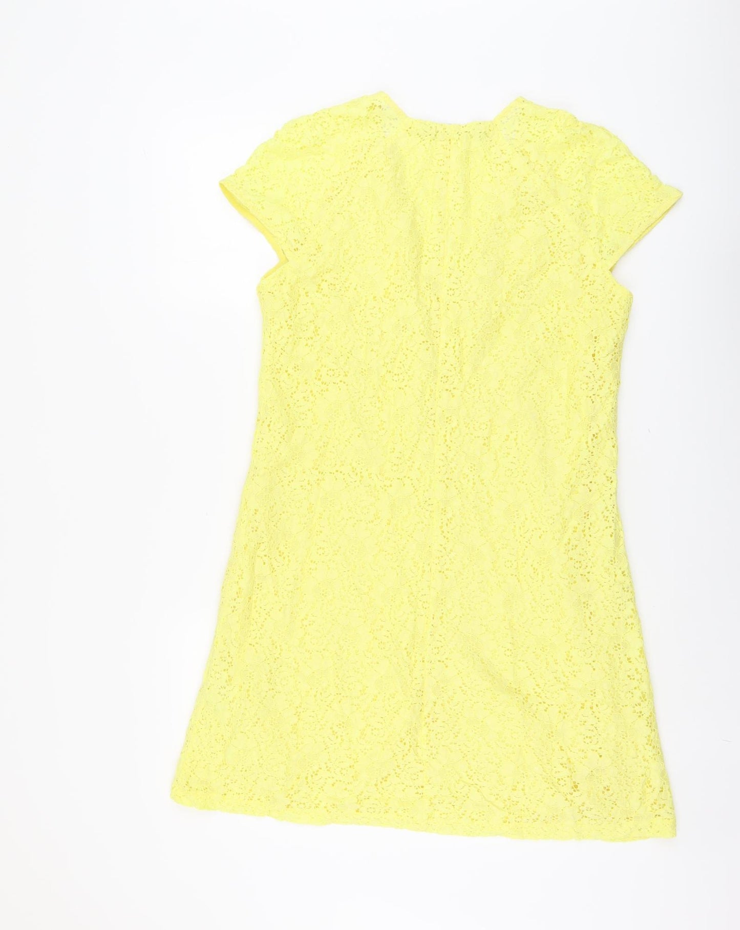 Zara Womens Yellow Geometric Polyamide A-Line Size M V-Neck Pullover