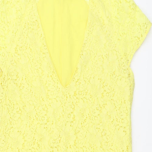 Zara Womens Yellow Geometric Polyamide A-Line Size M V-Neck Pullover