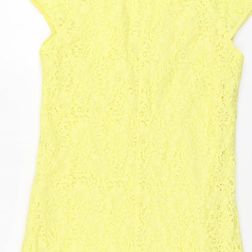 Zara Womens Yellow Geometric Polyamide A-Line Size M V-Neck Pullover