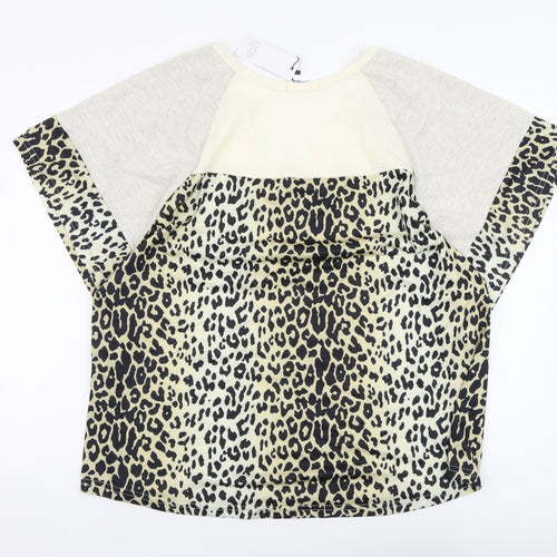 SHEILAY Womens Multicoloured Animal Print Polyester Basic Blouse Size L V-Neck - Leopard Pattern