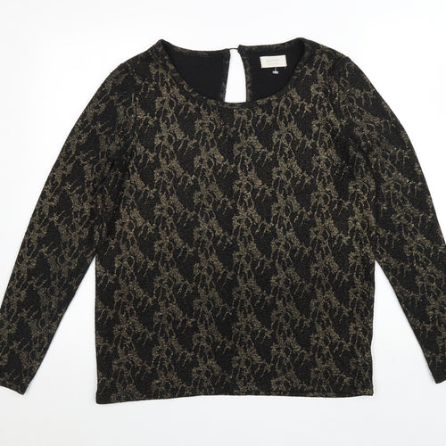 Numph Womens Black Geometric Polyester Basic Blouse Size L Scoop Neck