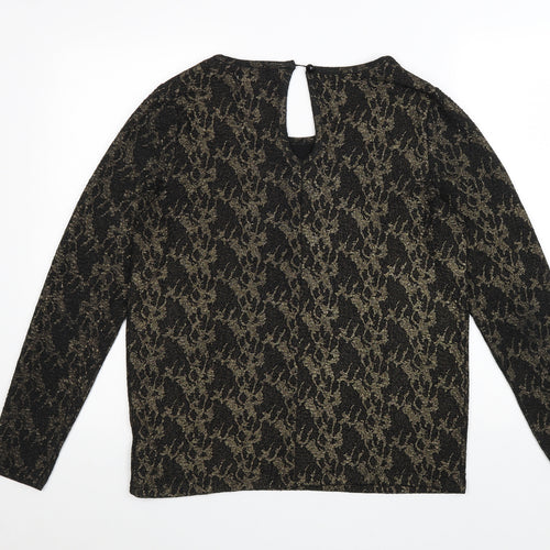 Numph Womens Black Geometric Polyester Basic Blouse Size L Scoop Neck
