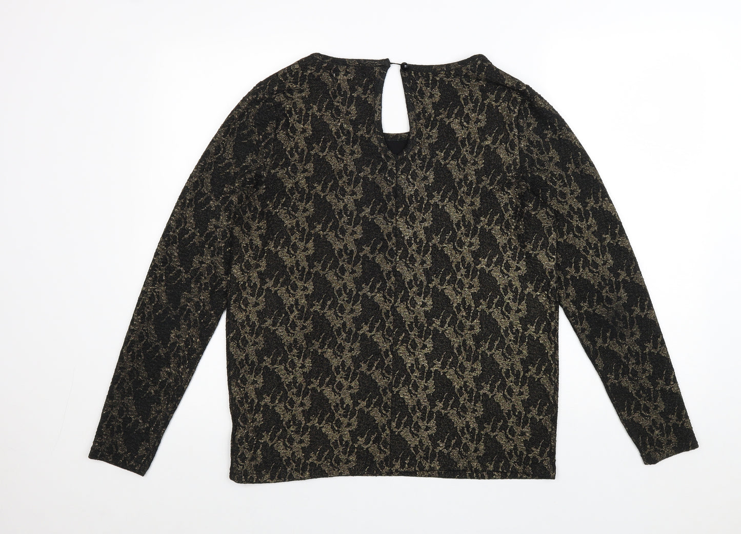 Numph Womens Black Geometric Polyester Basic Blouse Size L Scoop Neck
