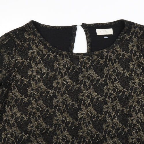 Numph Womens Black Geometric Polyester Basic Blouse Size L Scoop Neck