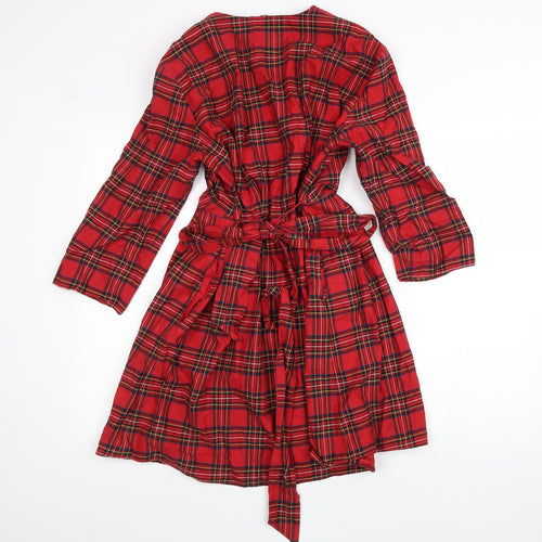 Zara Womens Red Plaid 100% Cotton Trapeze & Swing Size S V-Neck Zip
