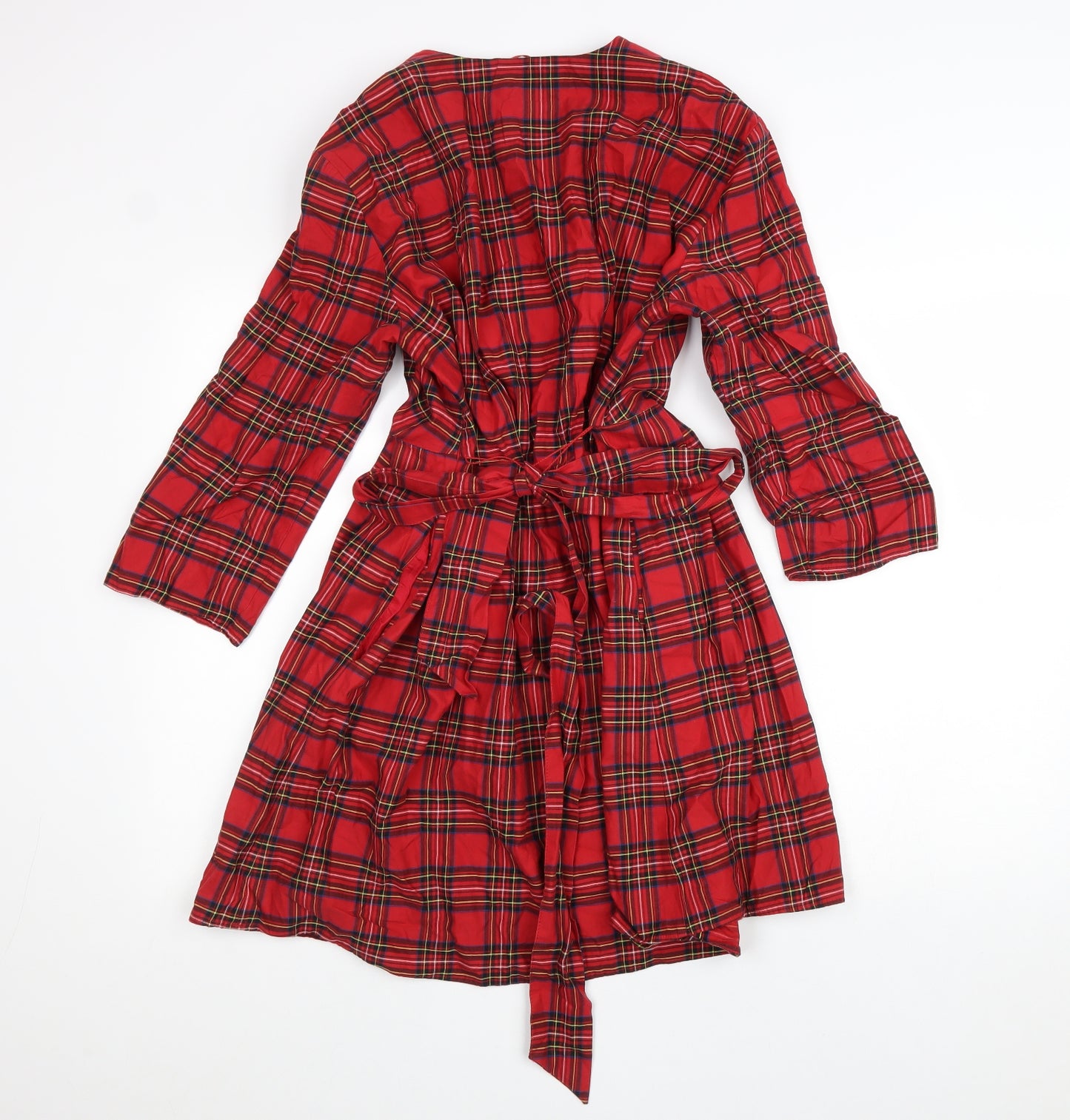 Zara Womens Red Plaid 100% Cotton Trapeze & Swing Size S V-Neck Zip