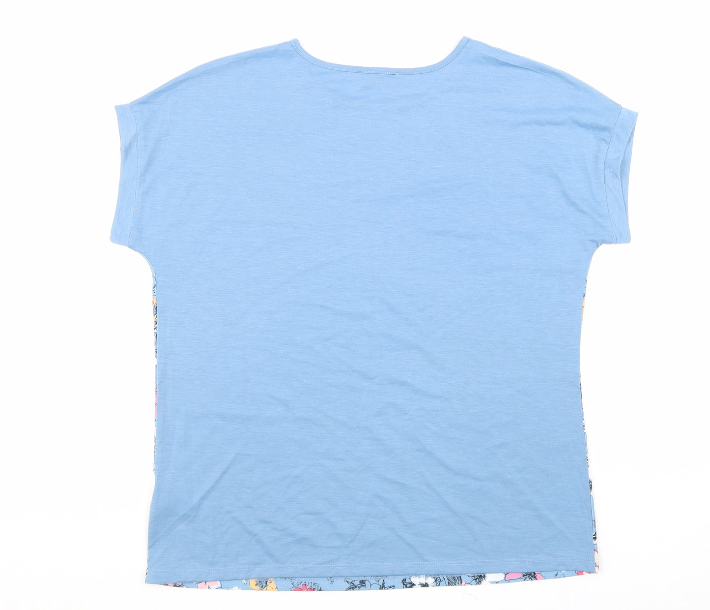 Anna Rose Womens Blue Floral Polyester Basic T-Shirt Size L Scoop Neck