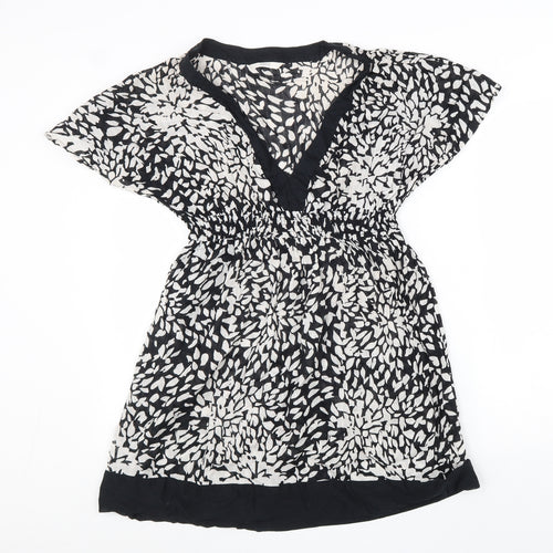 Marks and Spencer Womens Black Geometric Cotton Fit & Flare Size 14 V-Neck Pullover