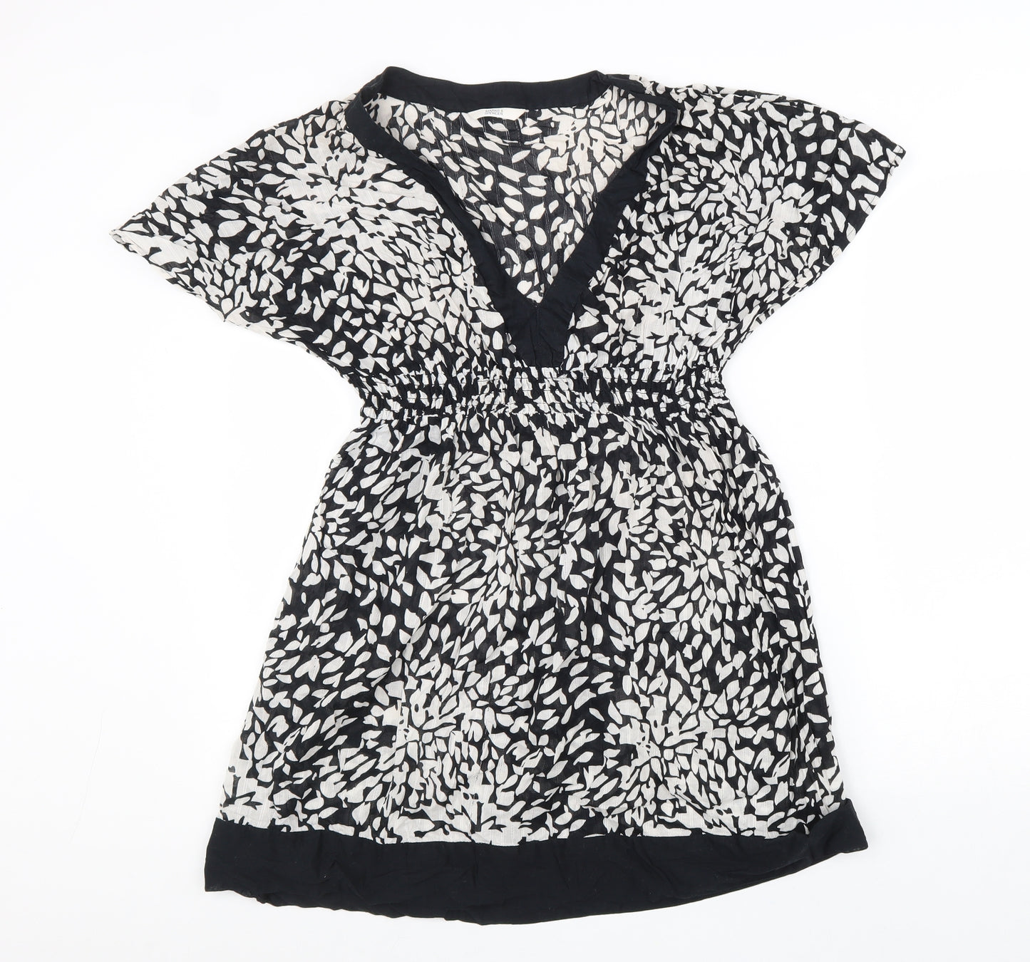 Marks and Spencer Womens Black Geometric Cotton Fit & Flare Size 14 V-Neck Pullover