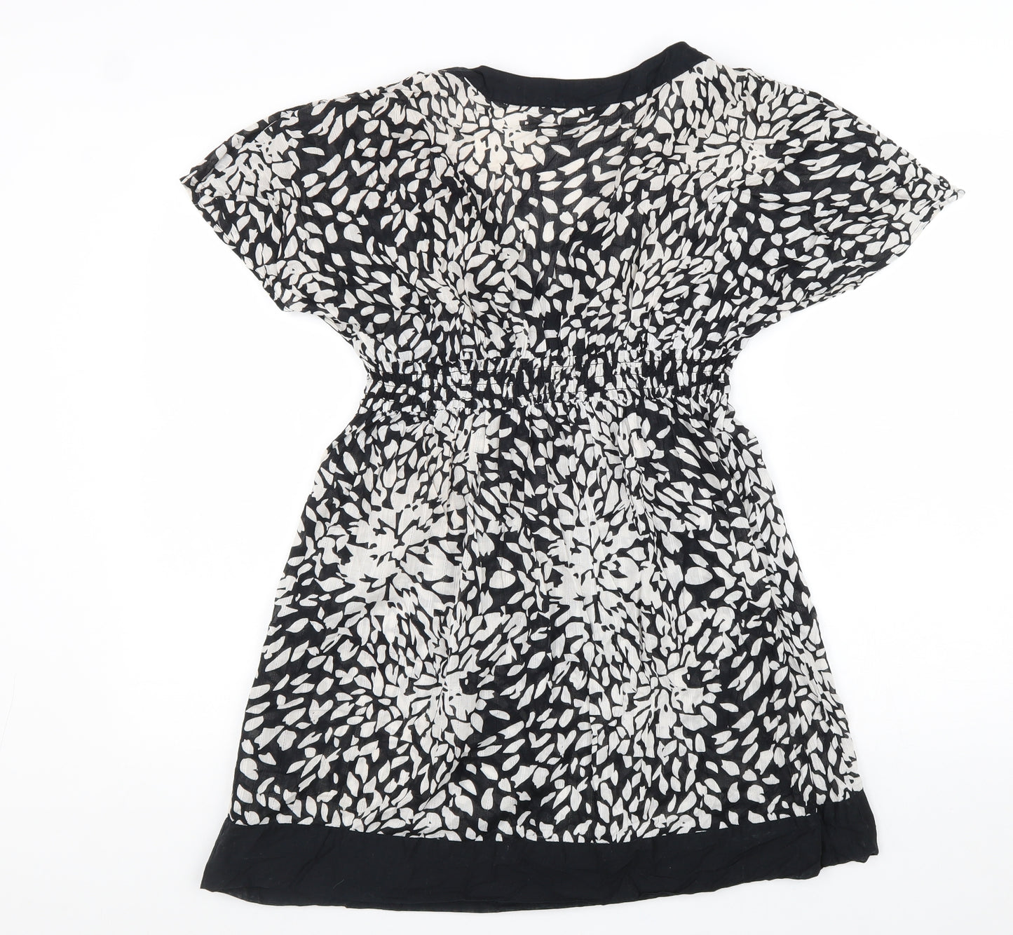 Marks and Spencer Womens Black Geometric Cotton Fit & Flare Size 14 V-Neck Pullover