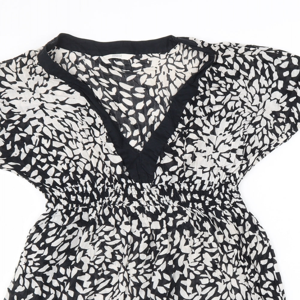 Marks and Spencer Womens Black Geometric Cotton Fit & Flare Size 14 V-Neck Pullover