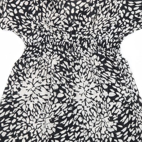 Marks and Spencer Womens Black Geometric Cotton Fit & Flare Size 14 V-Neck Pullover