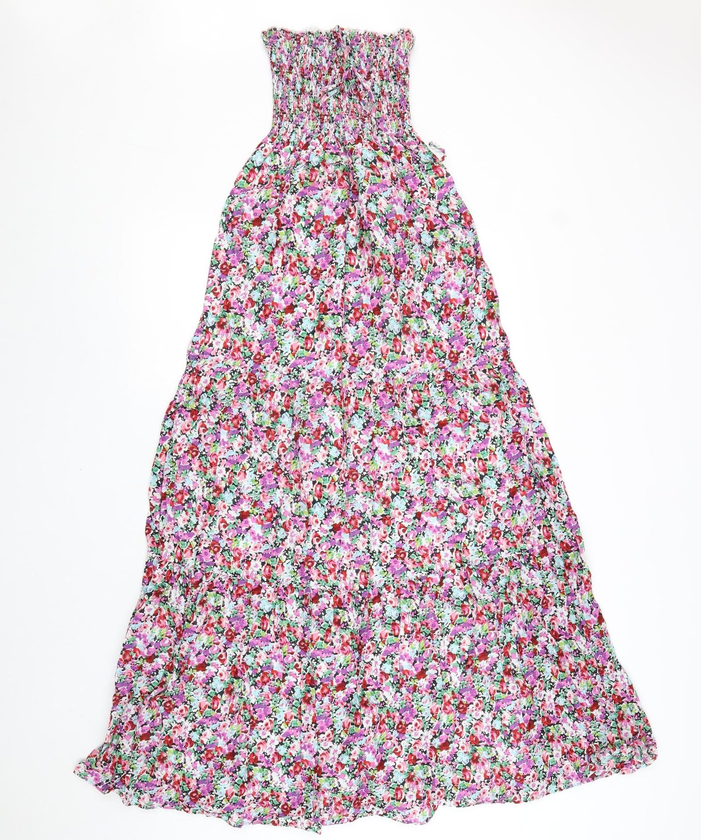 Oasis Womens Multicoloured Floral 100% Cotton Maxi Size 12 Scoop Neck Tie
